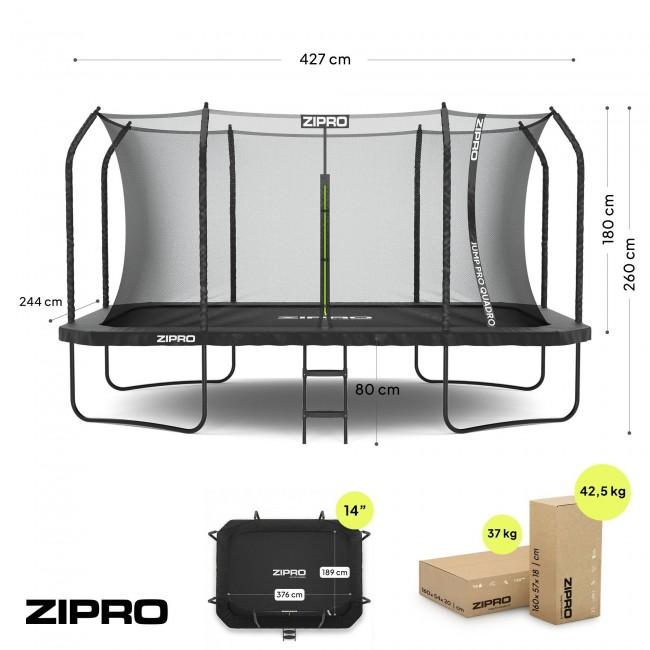 Батут прямоугольный Zipro Jump Pro Quadro с внутренней сеткой 14FT (427×244 см)