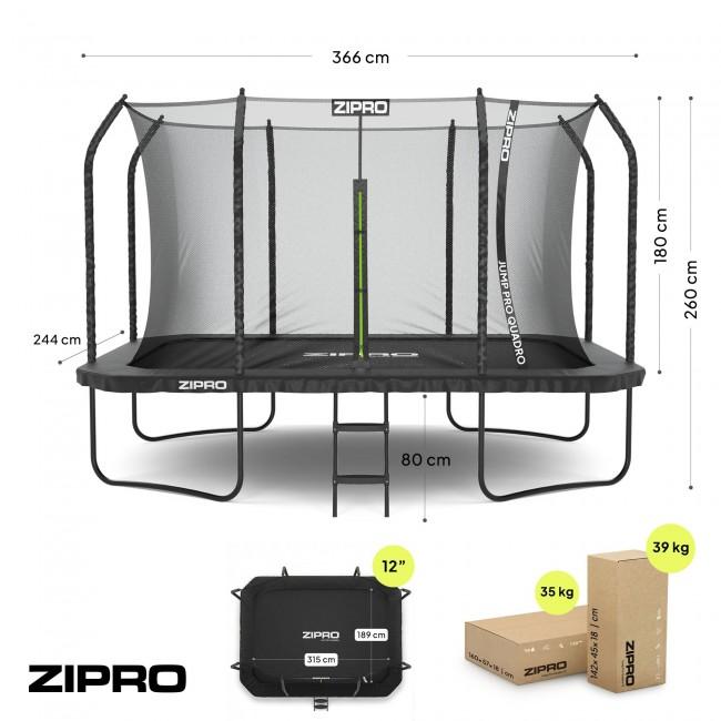 Батут прямоугольный Zipro Jump Pro Quadro с внутренней сеткой 12FT (366 x 244 см)